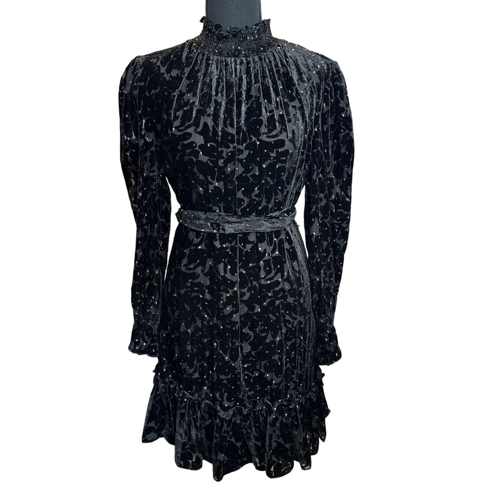 Alex Marie Black Velvet Burnout Mock Neck Dress Size 12P Whimisgoth Petite